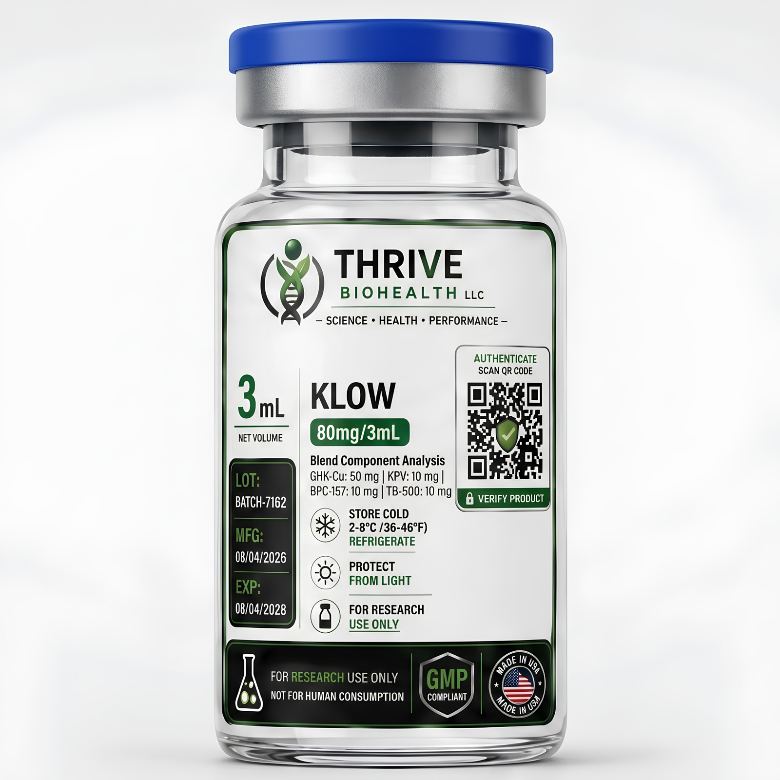 KLOW Thrive BioHealth Klow (80 mg) (GHK-Cu, TB-500, BPC-157 and KPV) - Image 1